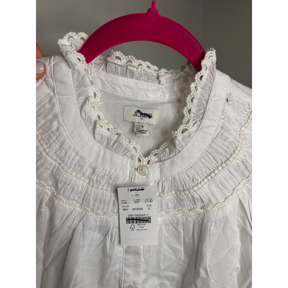 J.Crew White Cotton Eyelet Ruffle Button Front Blouse Cottagecore NWT S - Picture 3 of 5
